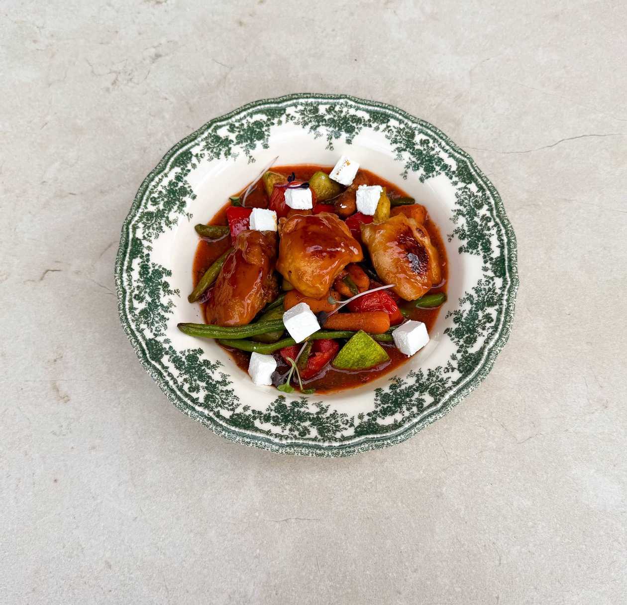 Chicken Thigh with Vegetables and Feta in Tomato Sauce
