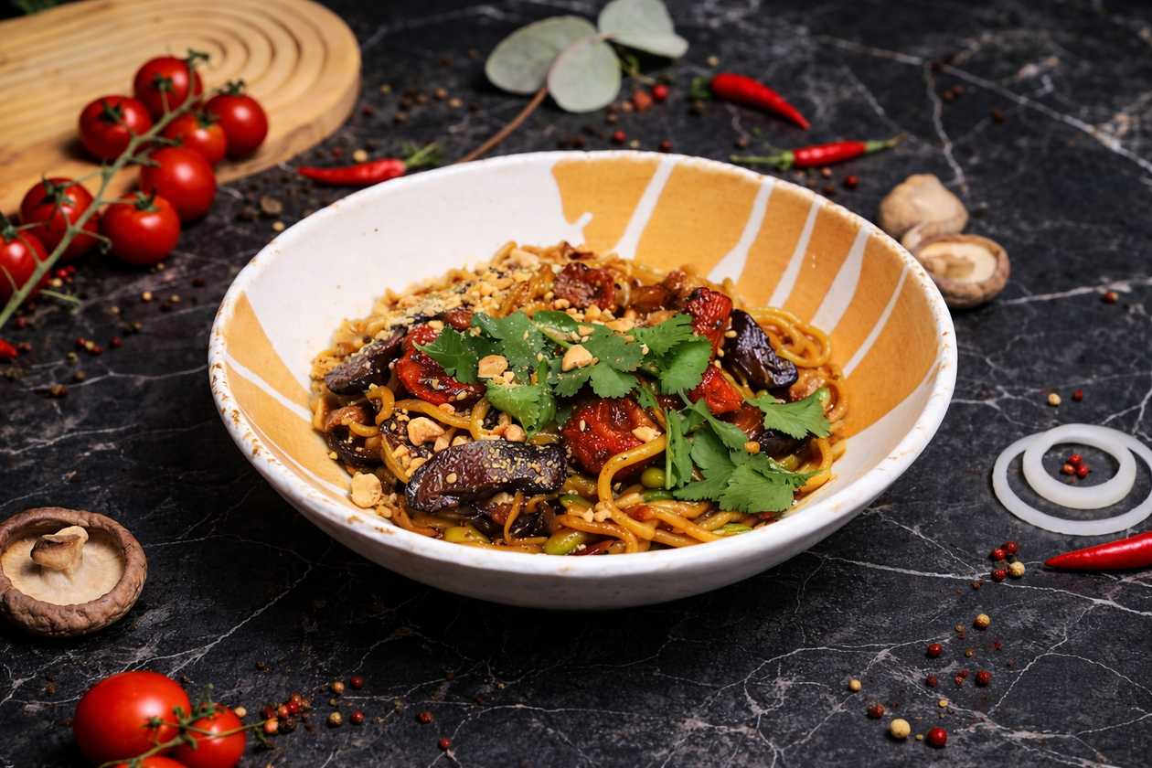 Udon Wege z Tofu Wędzonym i Grzybami