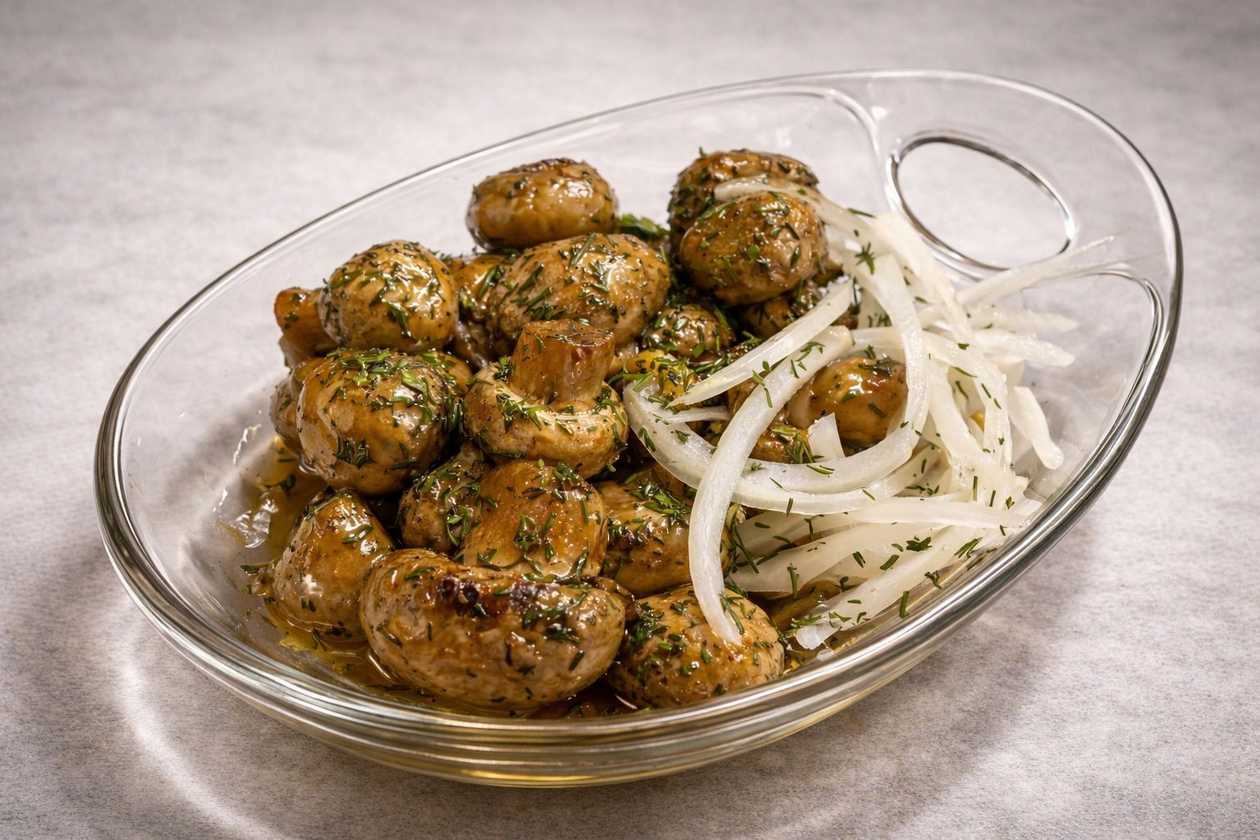 Homemade pickled champignons