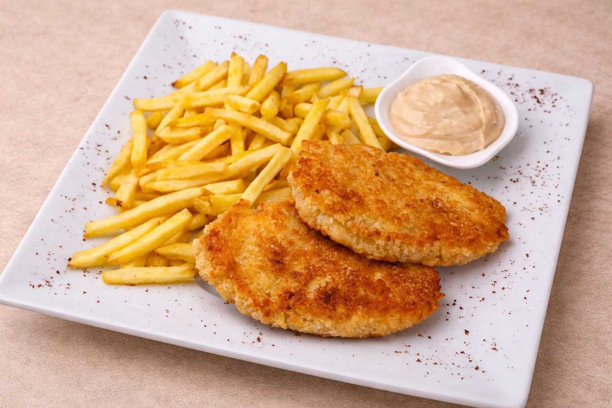 Chicken schnitzel with french fries