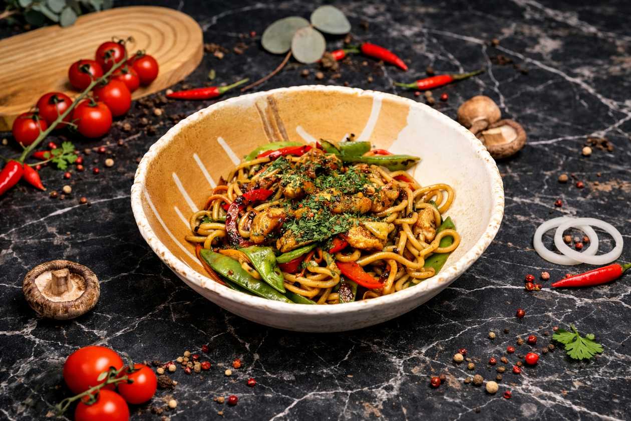 Udon z Kurсzakiem w Sosie Teriyaki