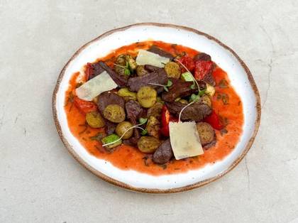 Beef Chunks with Vegetables in Tomato-Basil Sauce