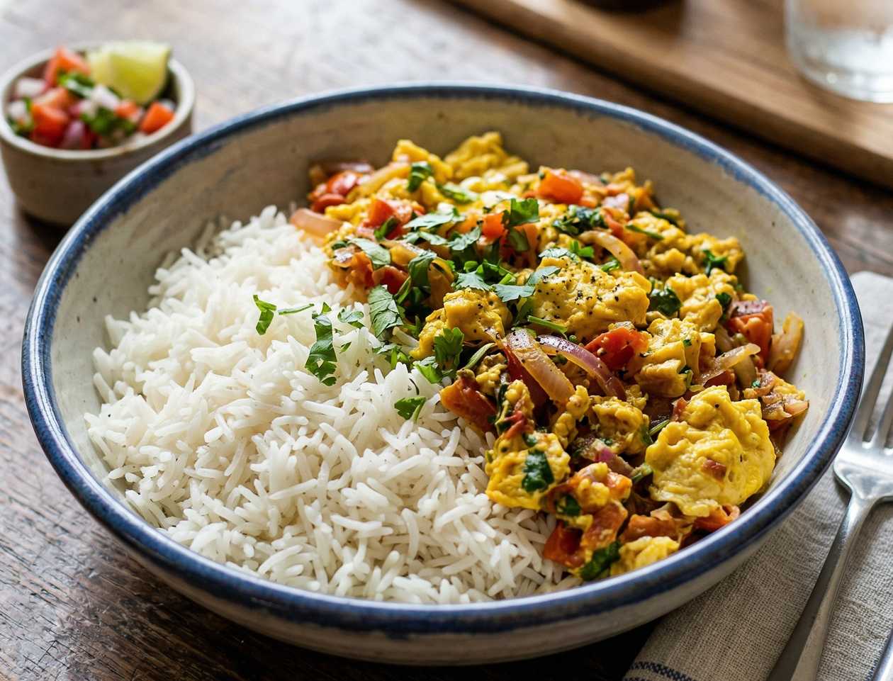 Rice served with mayai