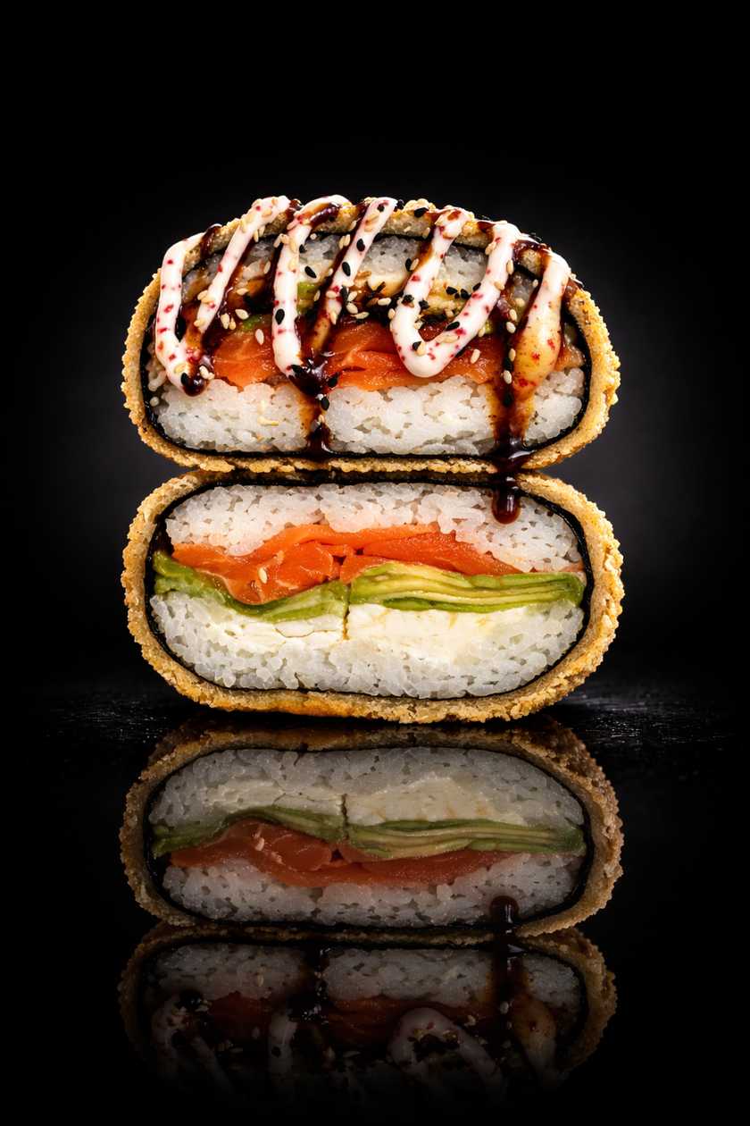 Sushi burger s lososem