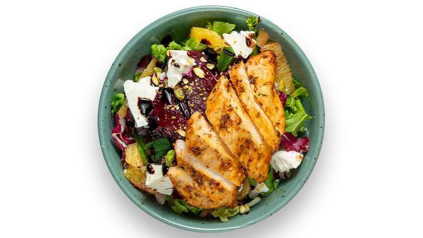 Beetroot salad with feta, chicken