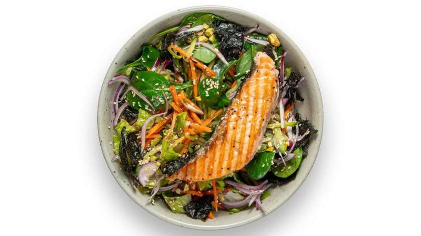 Asian carrot and cucumber salad with salmon