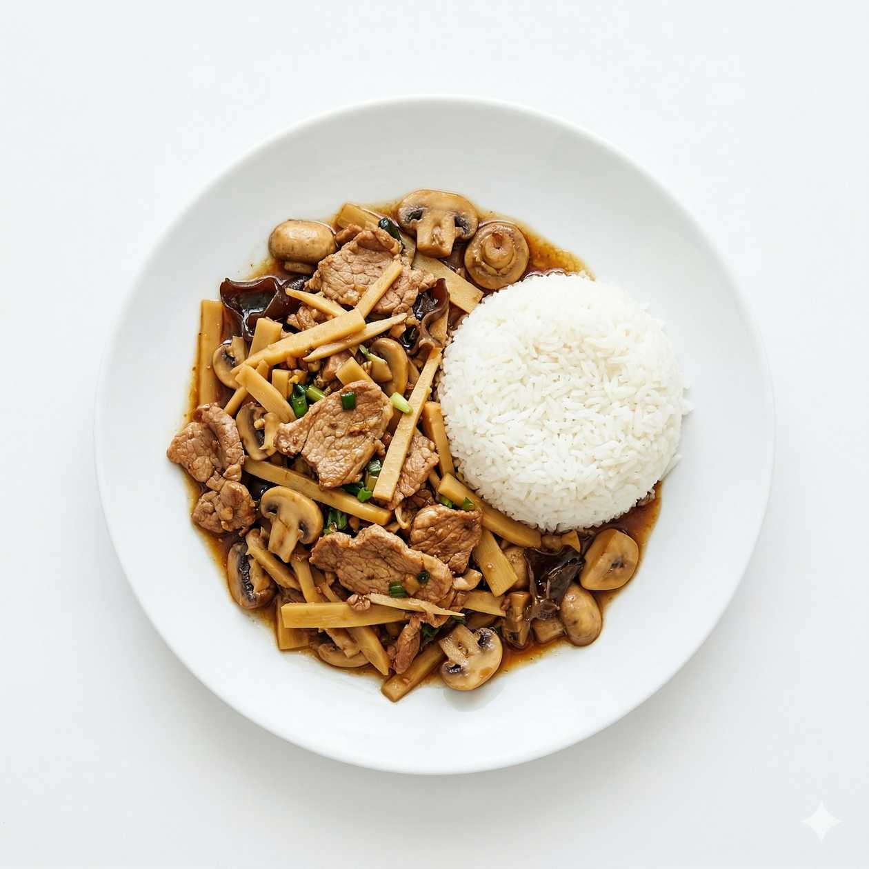 2. Vepřové s Bambusem a Houbami s Rýží