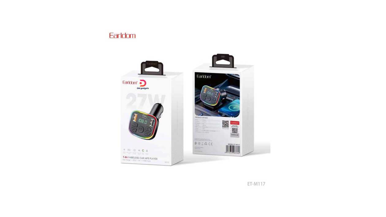 #327E1#Earldom®ET-M117 7in1 Wireless BT5.3 Car FM Transmitter MP3 Player ,7 RGB Colors – Black