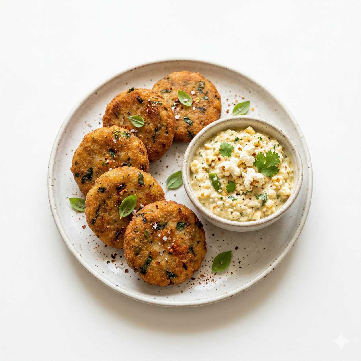 Basil Tikki with Pop Corn Chutney