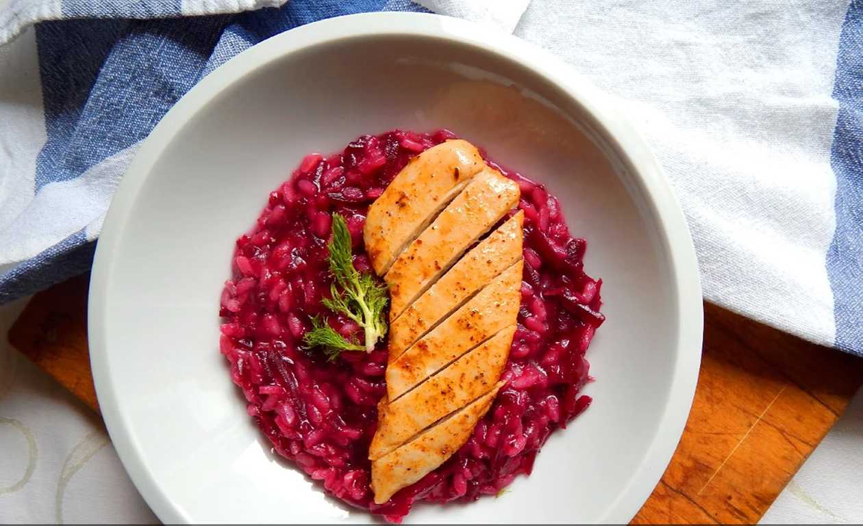 Creamy Beetroot Risotto with Chicken Breast
