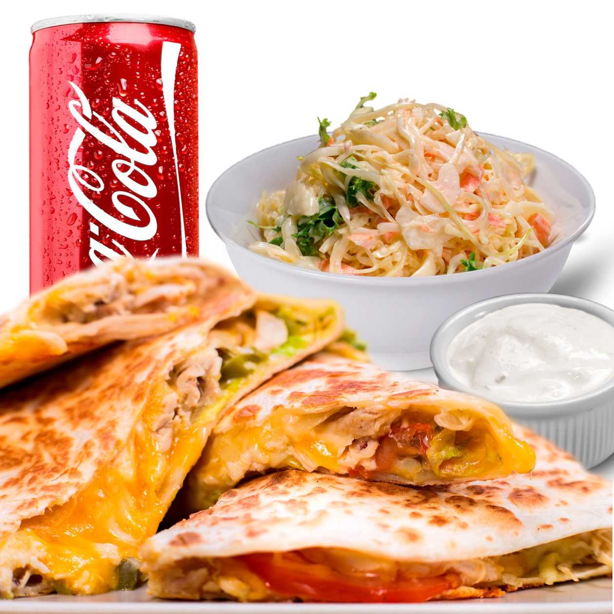 Quesadilla + Coleslaw/Hranolky + Dip + Nápoj