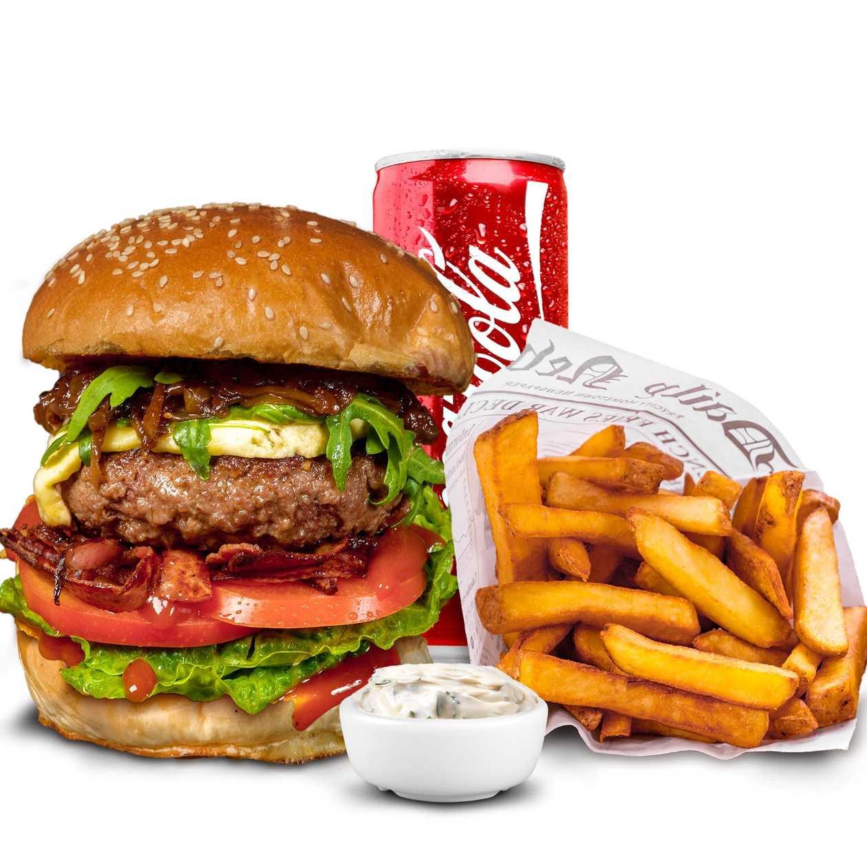 Burger Malý + Coleslaw/Hranolky + Dip + Nápoj