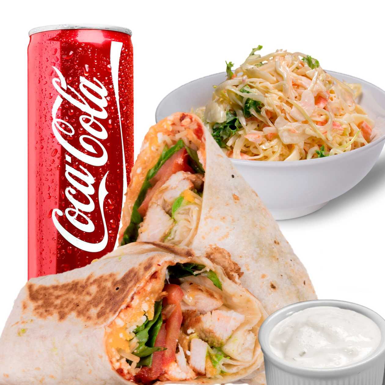 Burrito + Coleslaw/Hranolky + Dip + Nápoj
