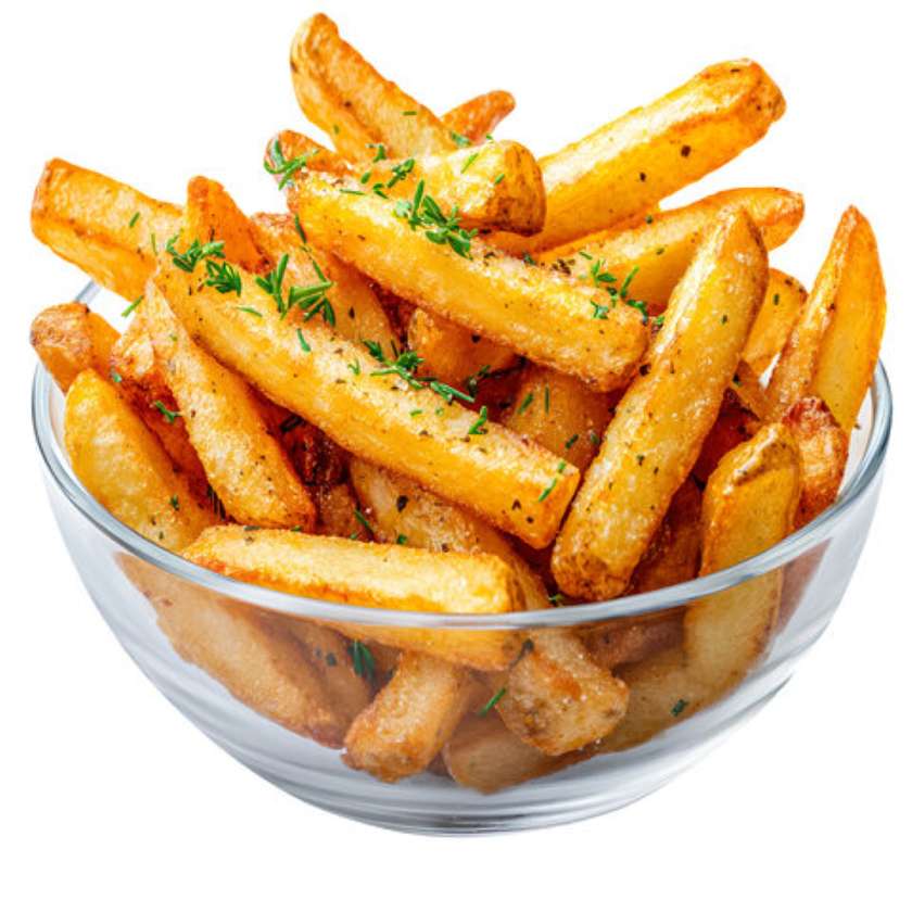 Fries with garlic and greens