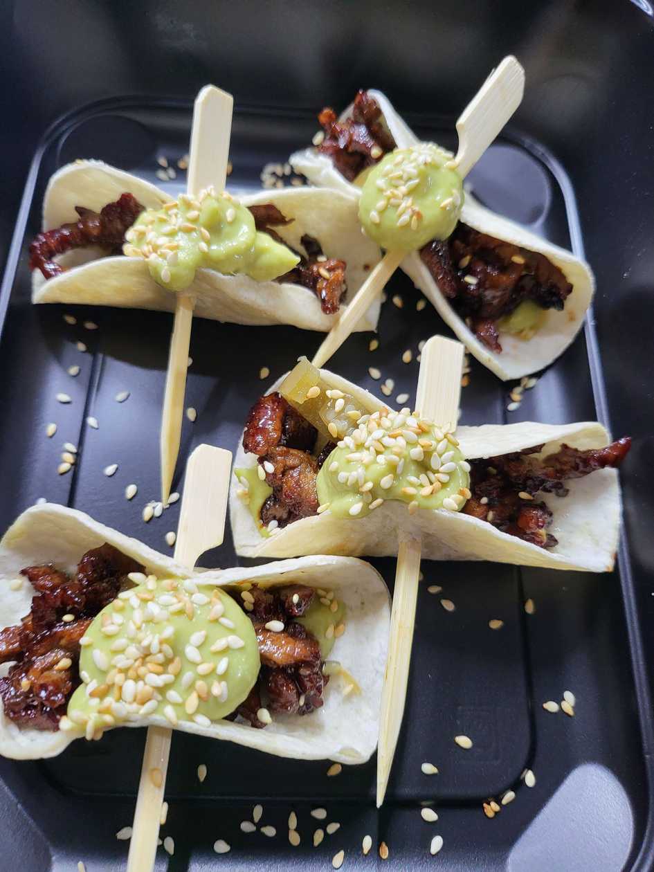 Angus beef Tacos, guacamole & jalapenos