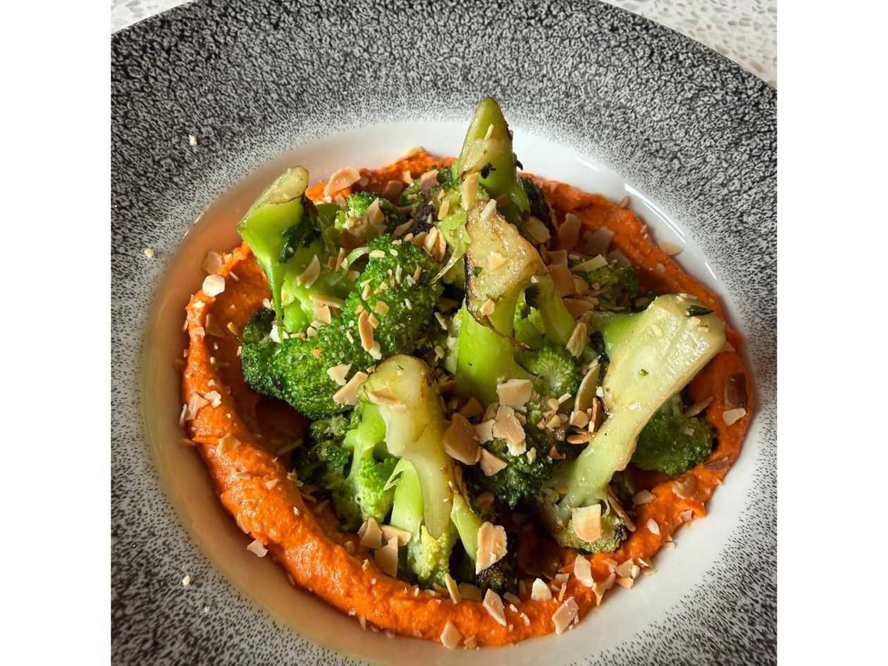 Roasted Broccoli served with Bell peper pesto