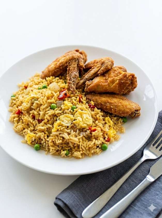 T27 Fried chicken wings with Egg fried rice 炸雞翅佐蛋炒飯