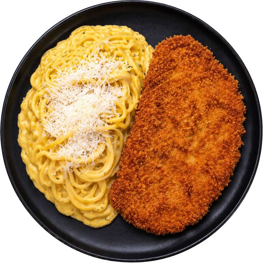 Fettuccine Huancaína with Milanese