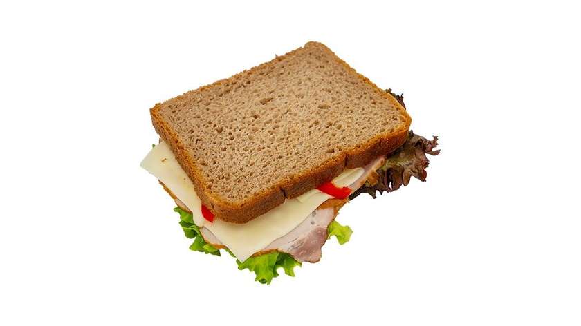 Sandwich with cottage cheese, ham, and cheese