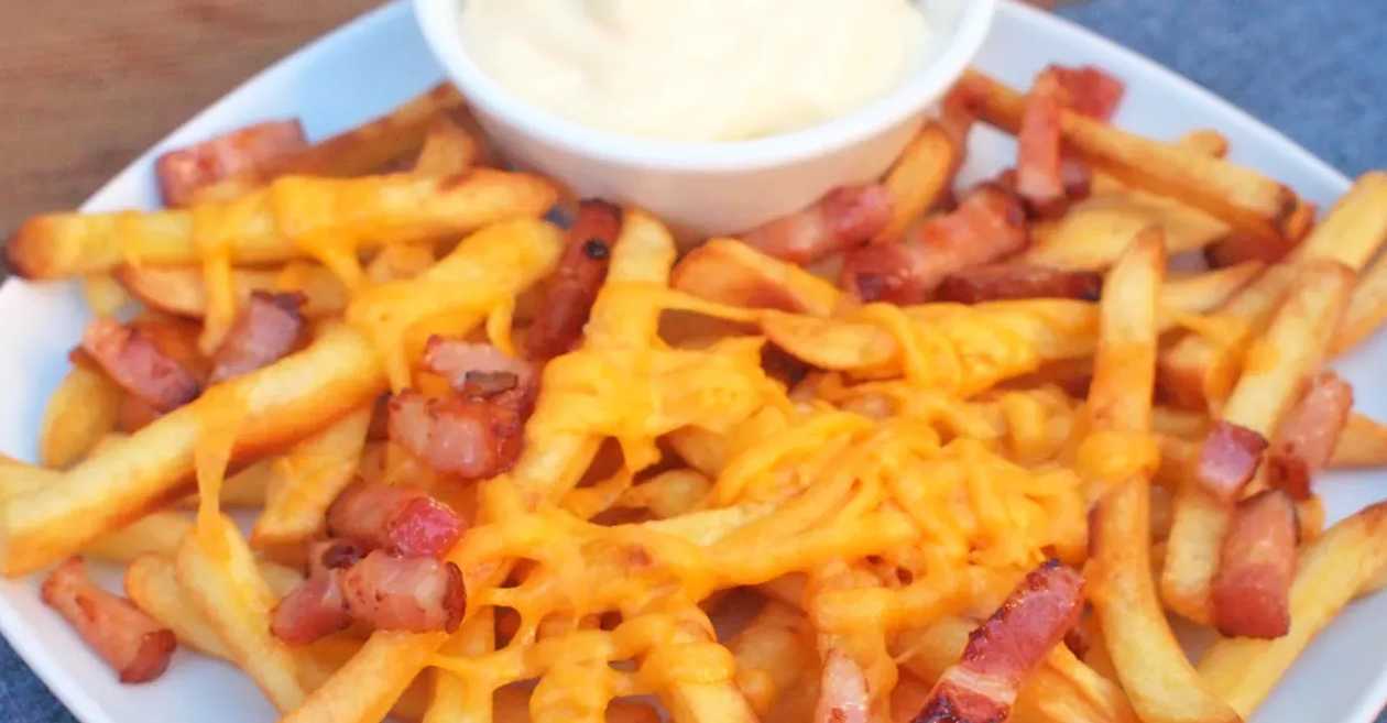 Fries with Bacon, Onions, and Cheese