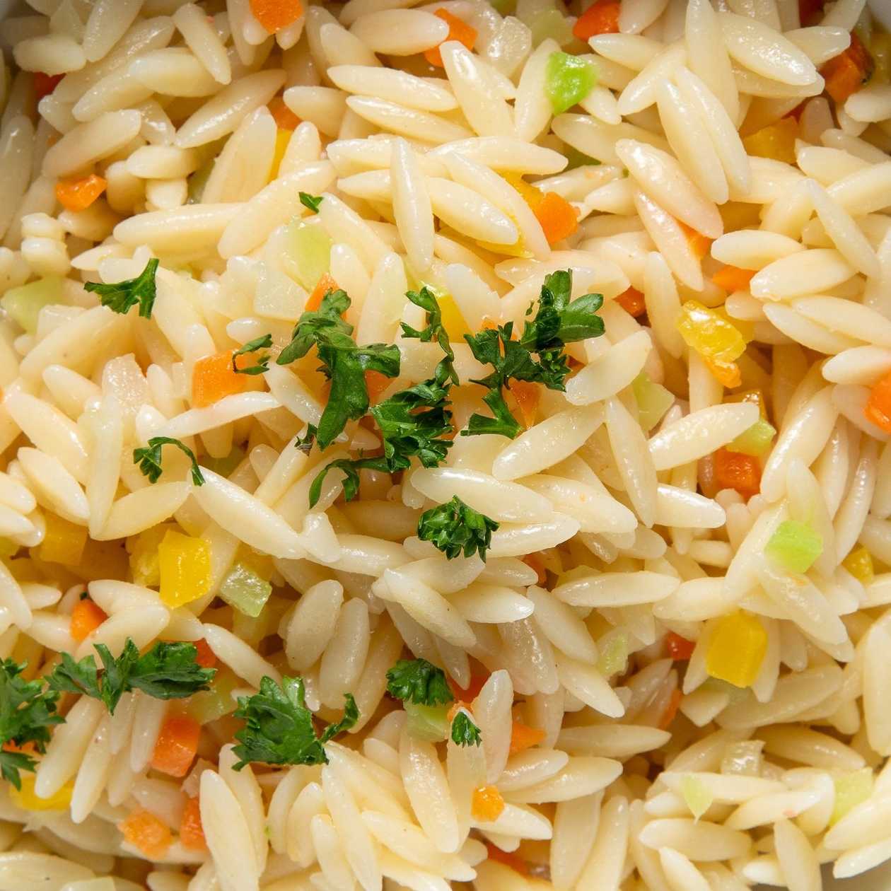 Orzo pasta with Prazusian vegetables