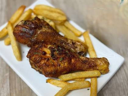 Baked Chicken Thighs with Fries and Dressing