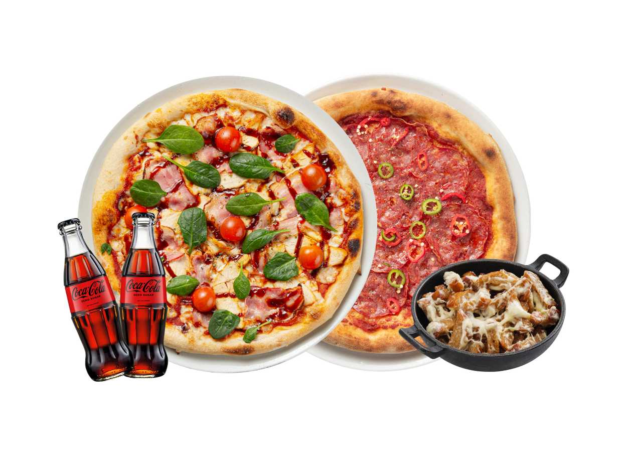 2x Large Pizzas +Fried Bread +2x Coca-Cola 0.25l