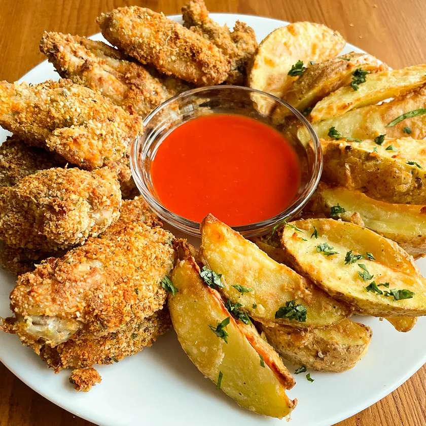 Crispy Chicken Wings, American Potatoes, Spicy Dressing