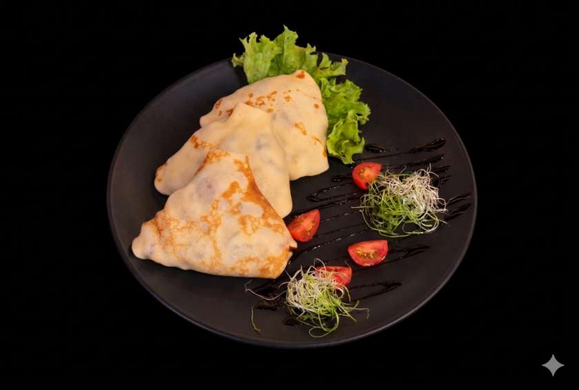 Pancakes with Chicken and Mushrooms in Cream Sauce