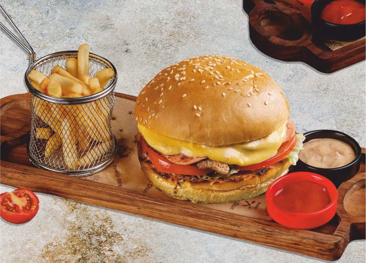 Çeddar Mal Əti Burger, Kartof fri, Sərin içki