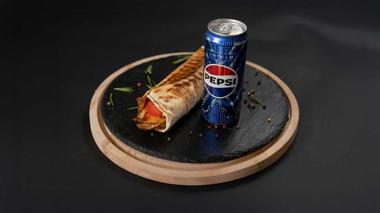 Arabic Chicken Shawarma & Pepsi Can