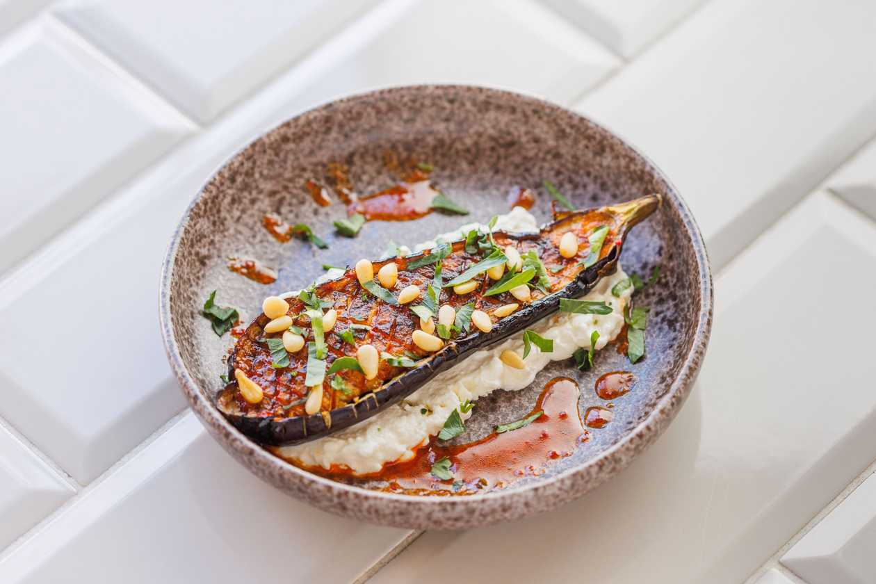 Roasted eggplant with harissa sauce