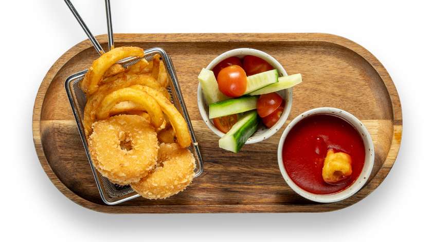Fried cheese balls and curly fries