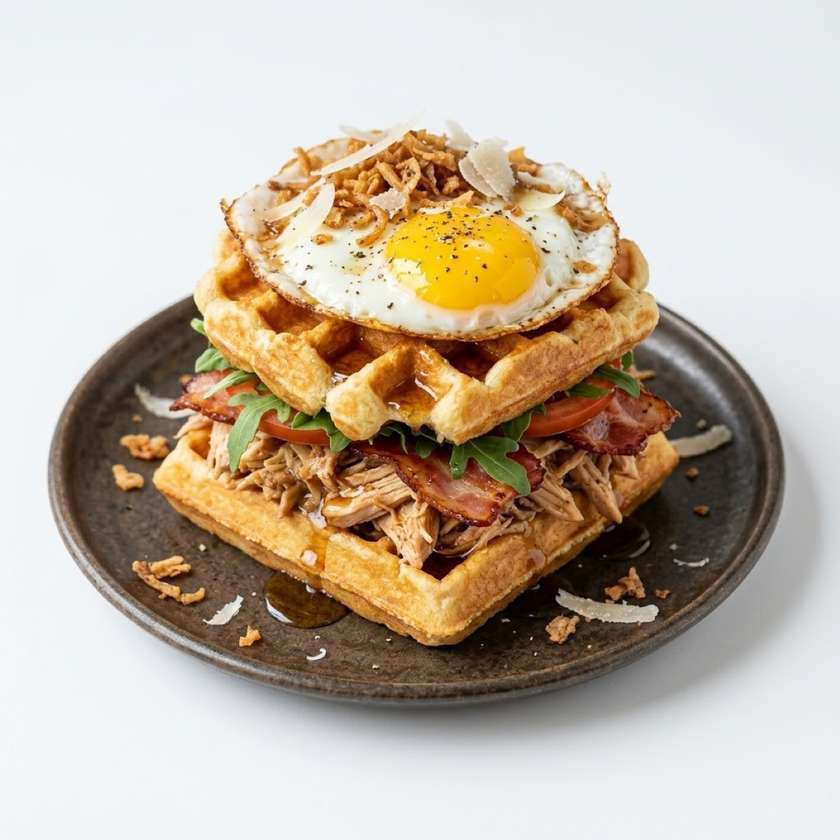 Pulled Chicken Waffle Stack