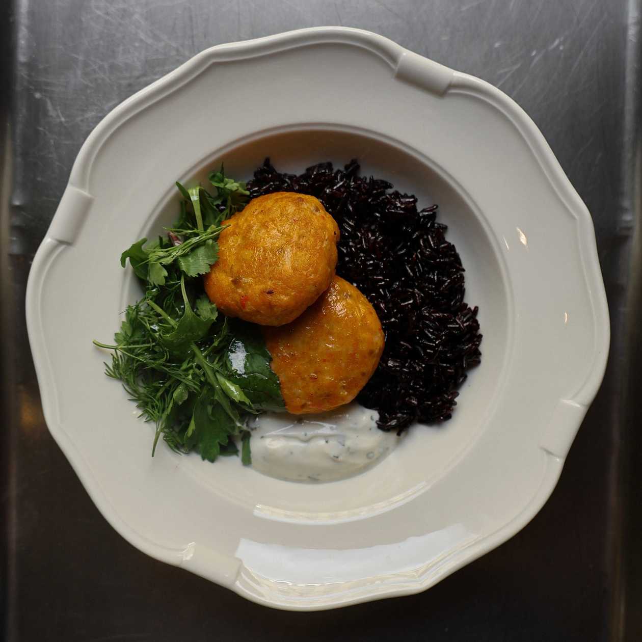 Fish Cutlets with Black Rice