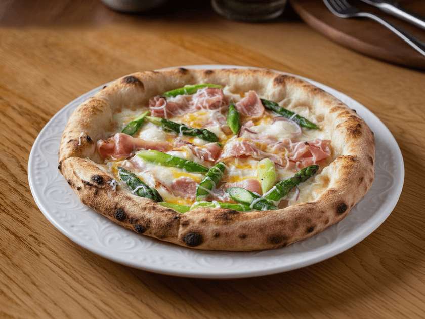 Carbonara Pizza with Asparagus