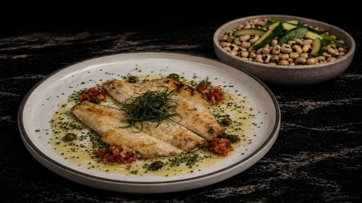 Grilled Seabass & Black Eyed Beans