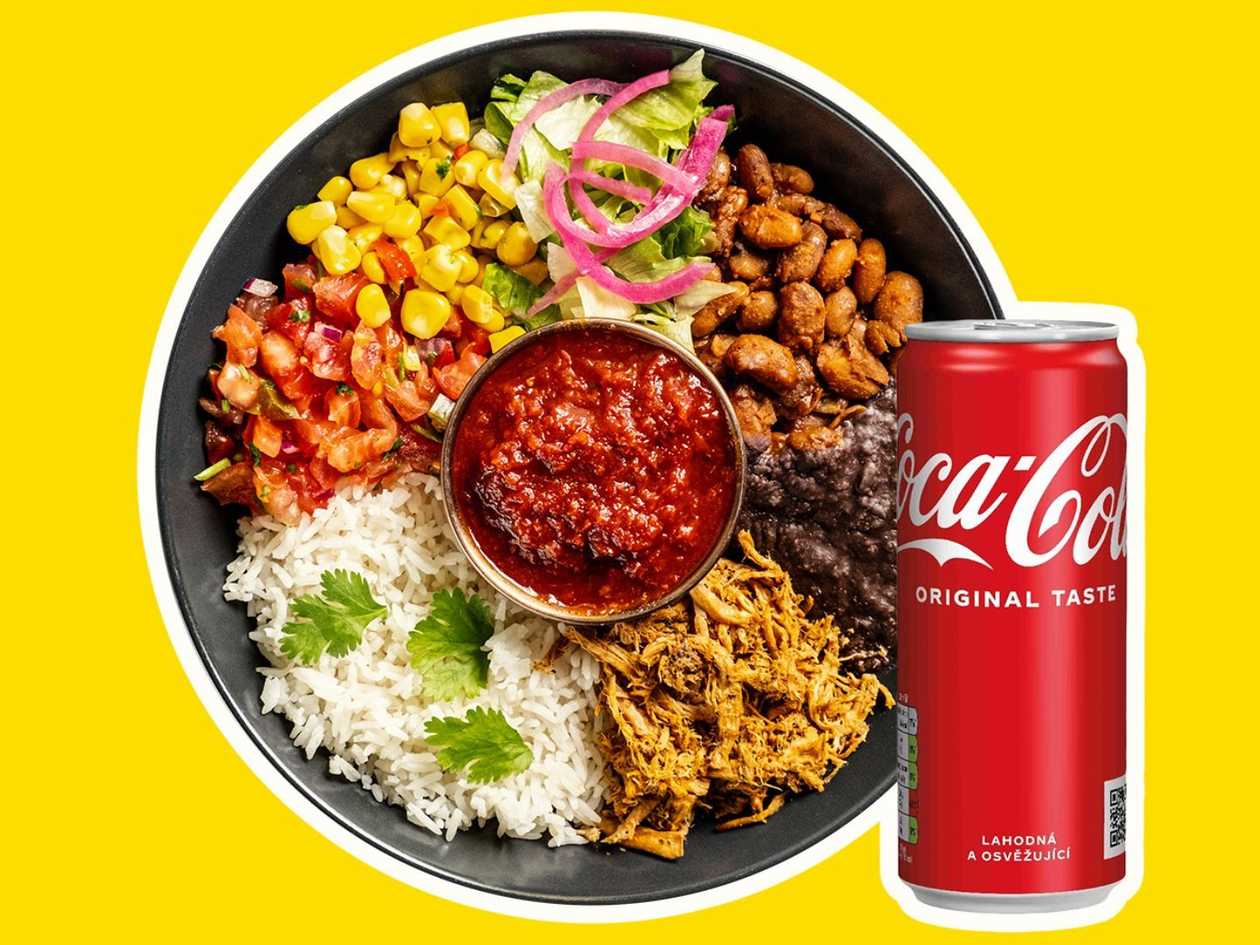Mexický bowl vepřový + Coca-Cola 0,33l