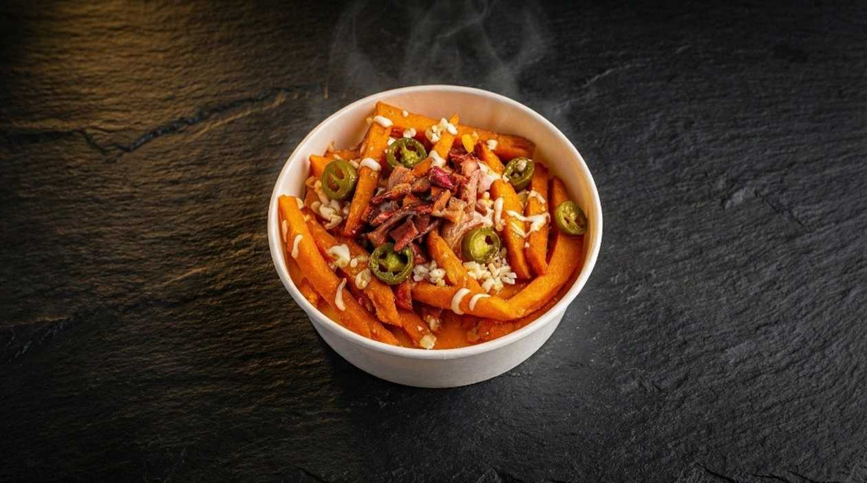 Sweet potato fries with bacon