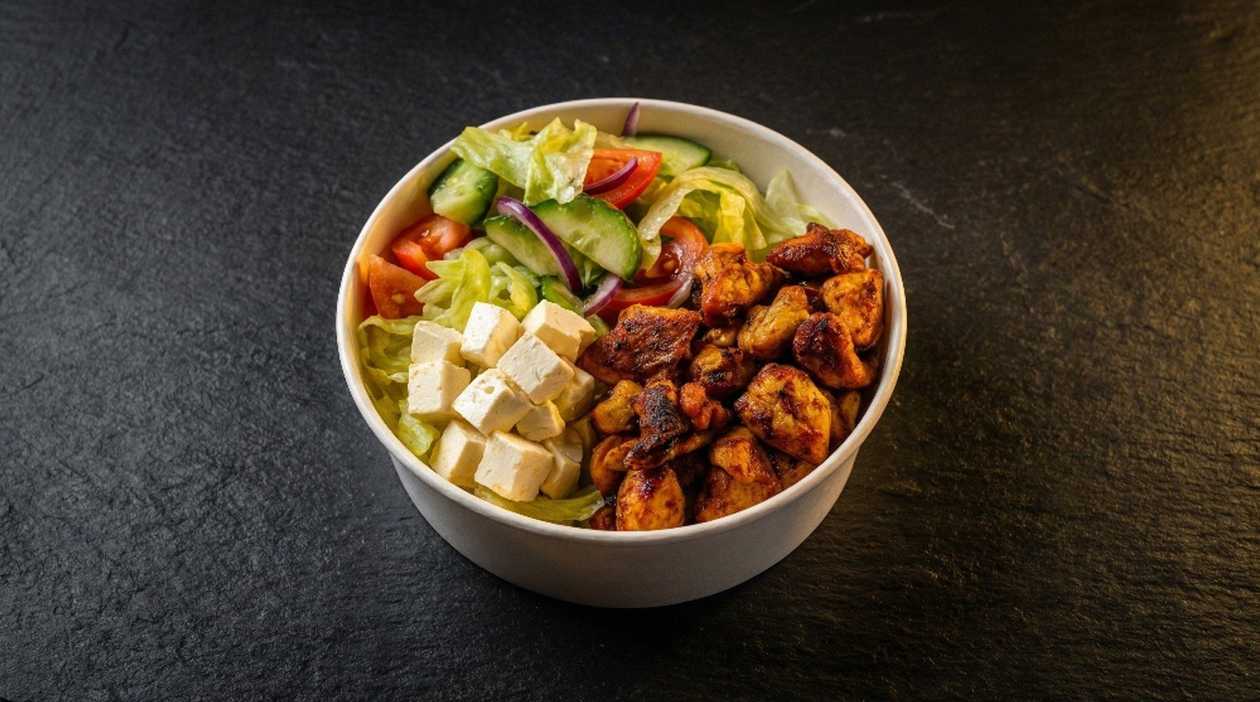 Salad with chicken kebab