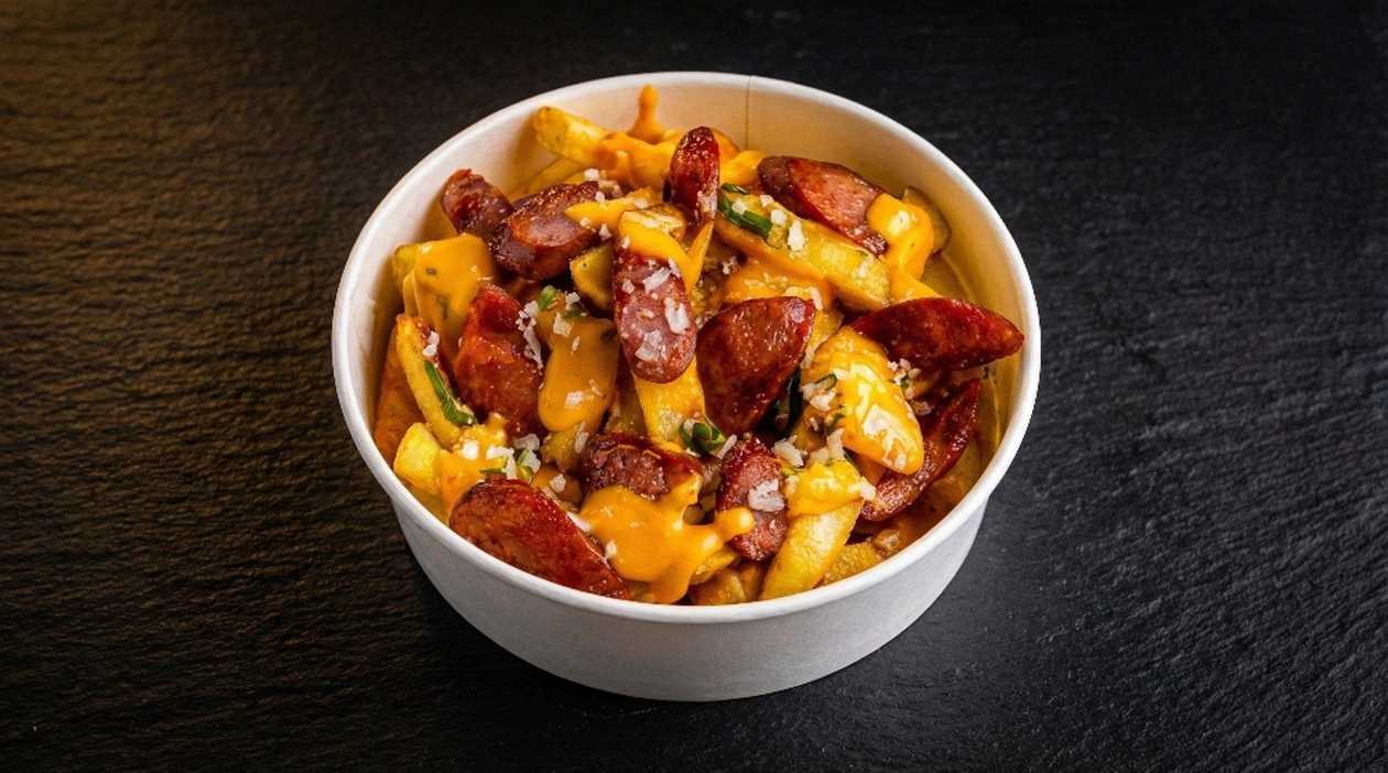 French fries with sausages