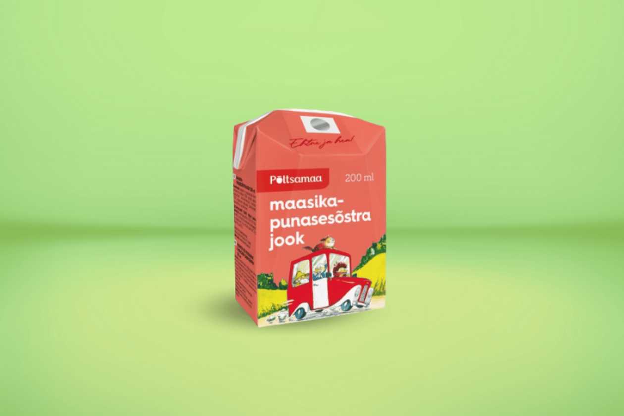Põltsamaa Strawberry-redcurrant drink with a straw