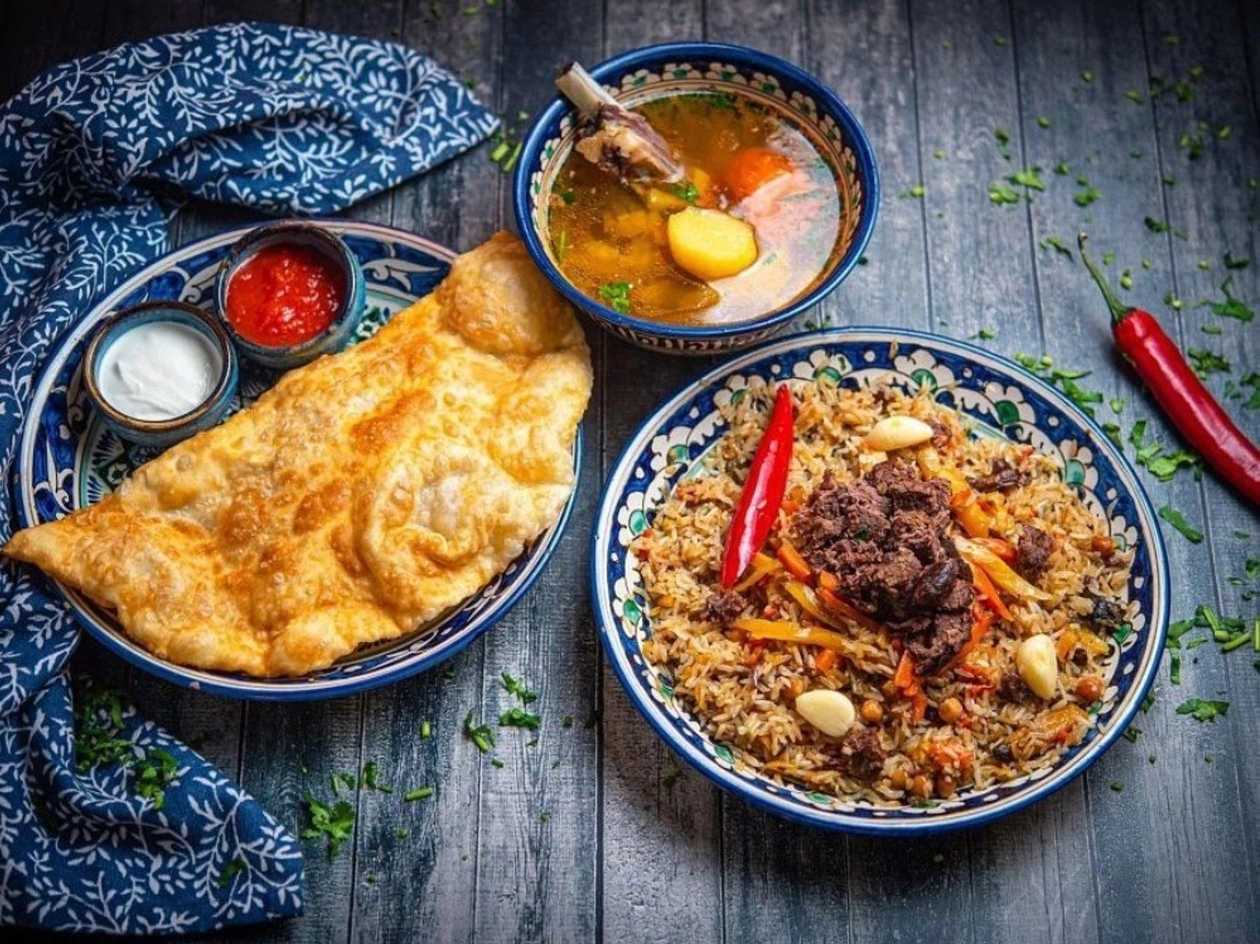 Uzbek pilaf + Shurpa + Cheburek