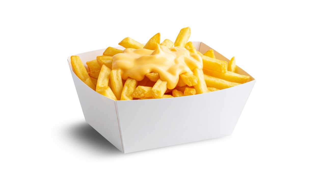 Fries with Cheddar Sauce, Roasted Bacon