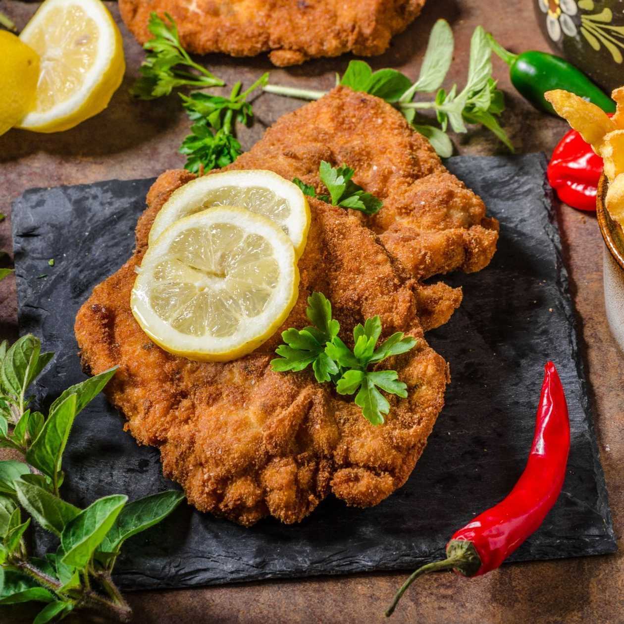 Dutch Schnitzel with Cheddar, Mashed Potatoes