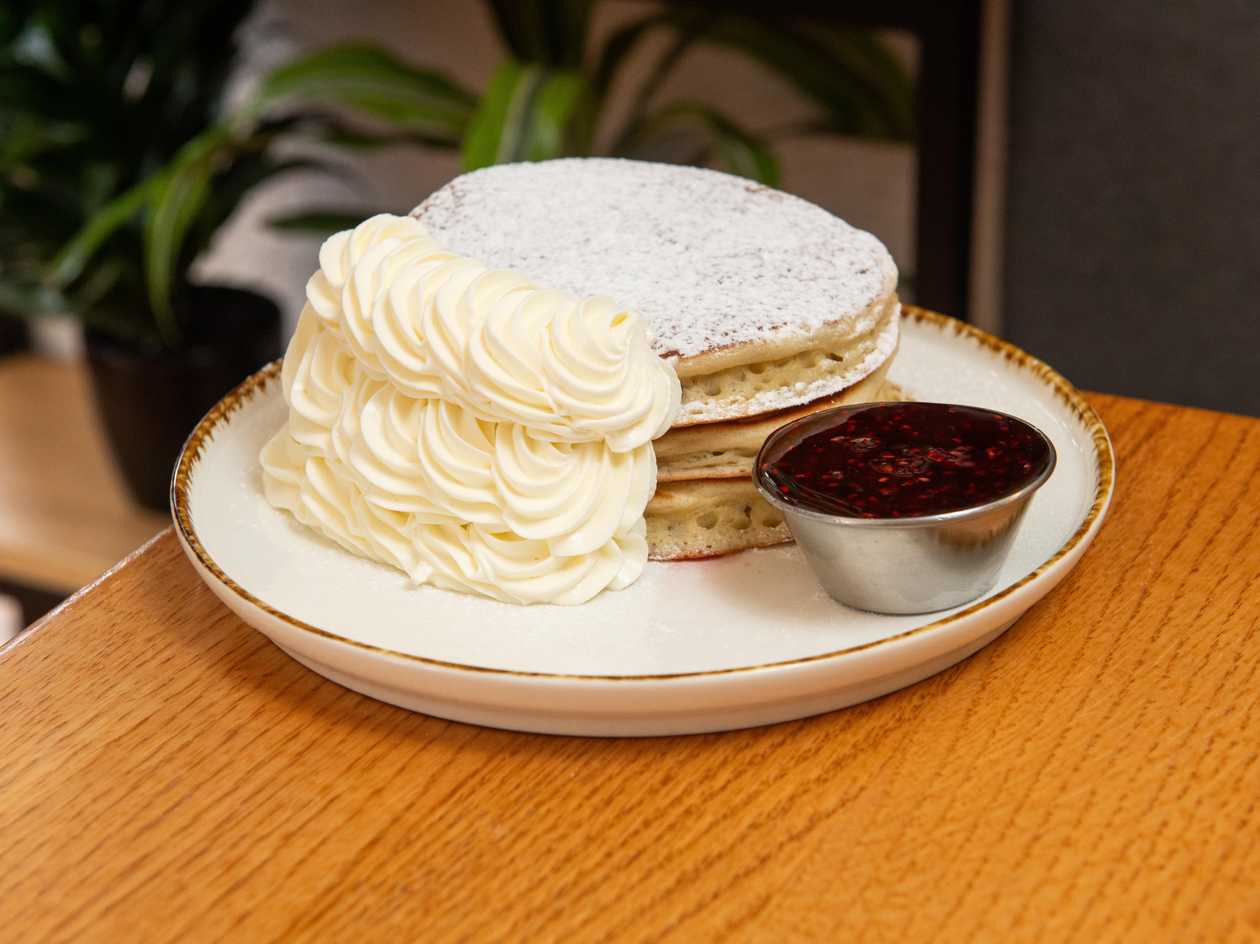 Pancakes with Raspberry Jam and Mascarpone