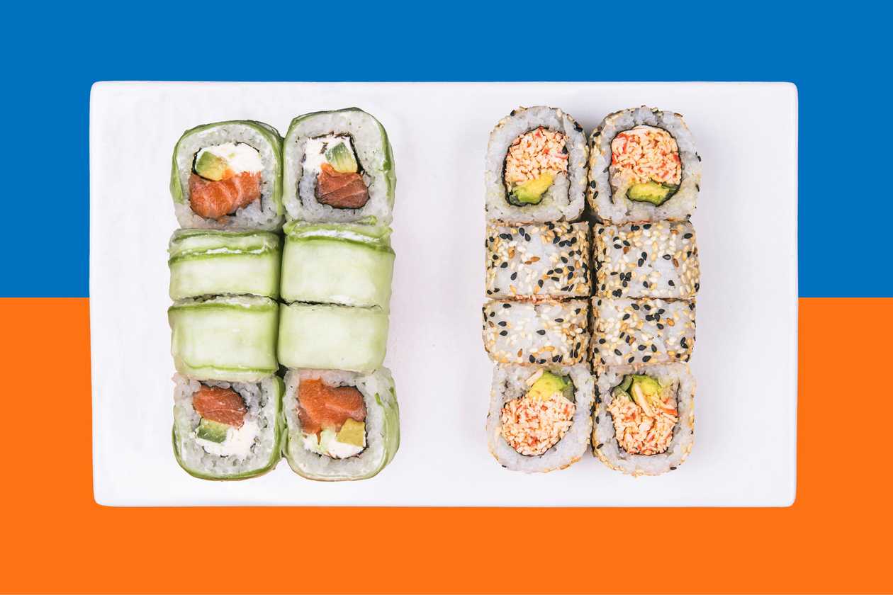 salmon and cucumber roll + california crab