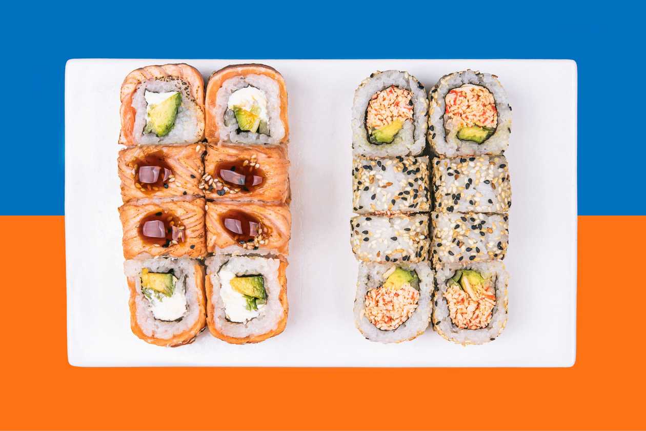 Roasted Salmon Roll + California Crab With Sesame