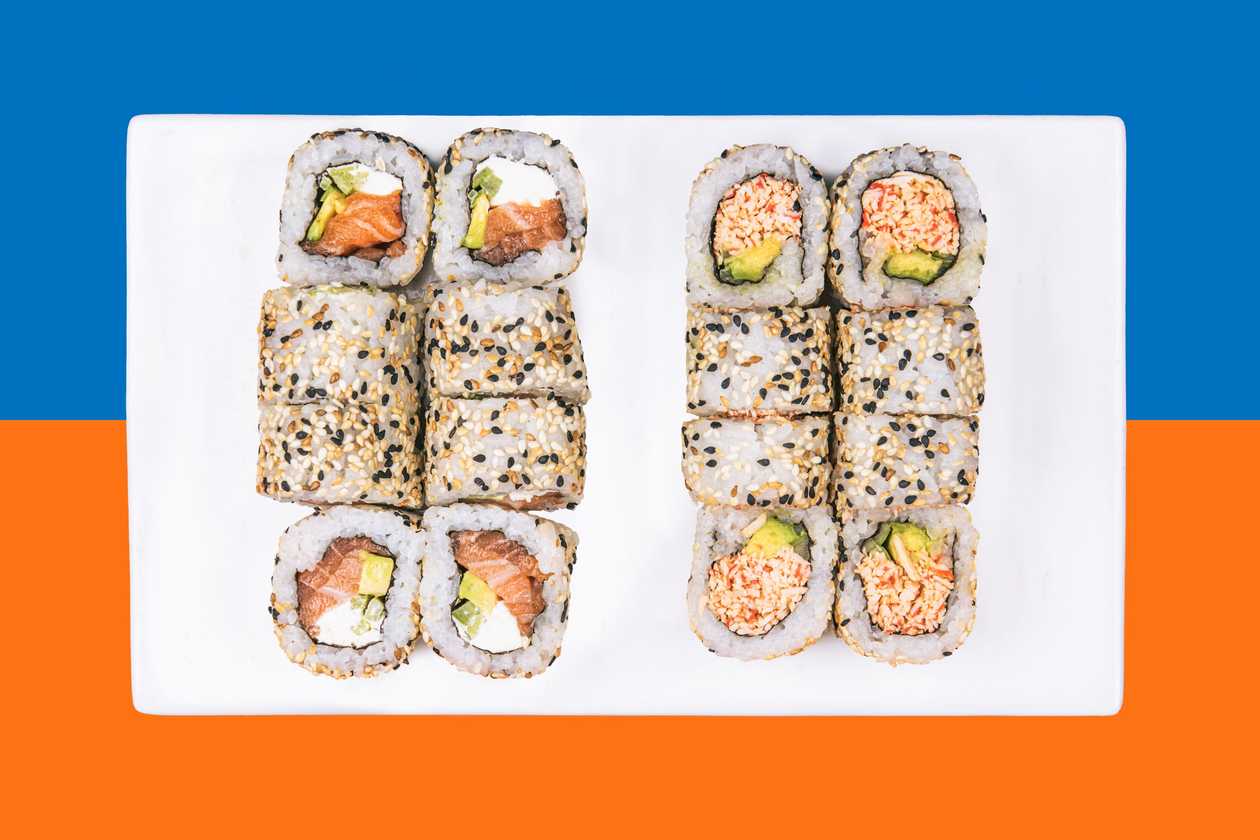 Salmon roll + California roll with crab