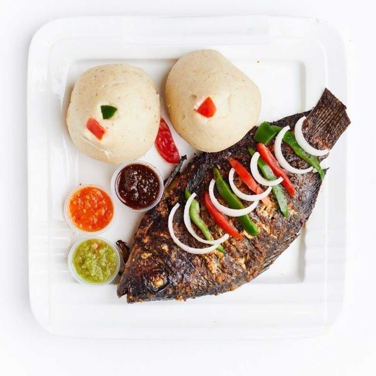 Grilled Tilapia with Kenkey (served with full tilapia)